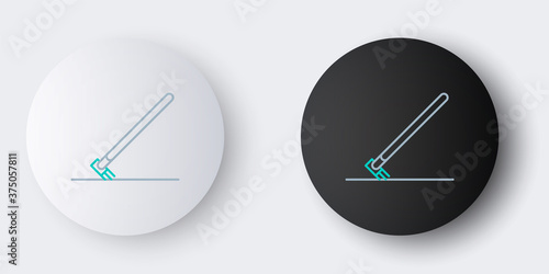 Line Garden rake in work icon isolated on grey background. Tool for horticulture, agriculture, farming. Ground cultivator. Colorful outline concept. Vector.