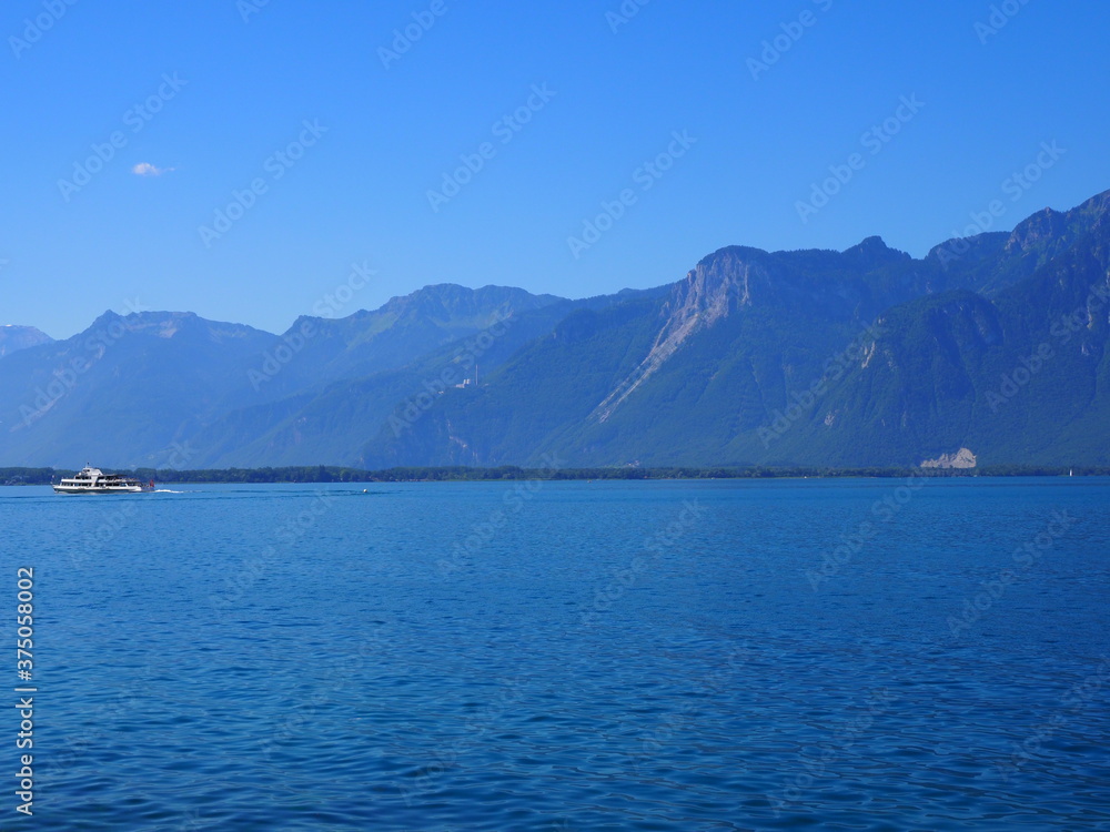 Brilliant landscape of Lake Geneva at Montreux city in Switzerland