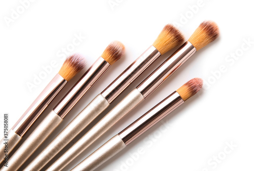 Set of makeup brushes on white background