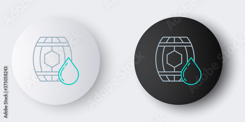 Line Wooden barrel with honey icon isolated on grey background. Colorful outline concept. Vector.