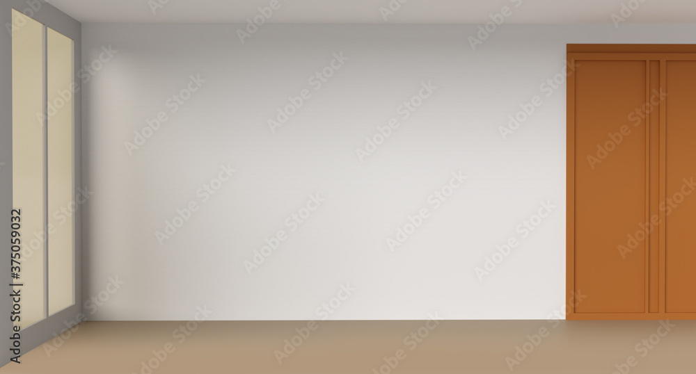 Fototapeta premium Modern interior empty room with big window and wood floor in 3d rendering.