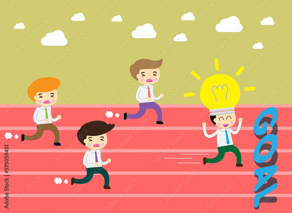 running businessman at the finishing line. wins Race target success. Bulb idea concept. winner. finish. win. flat design. running businessman at the finishing line. wins Race target success. Bulb idea concept. winner. finish. win. flat design.