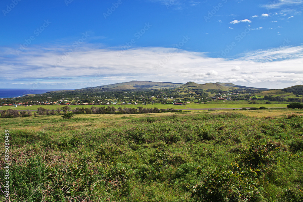 Rapa Nui. The view on landscape of Easter Island, Chile