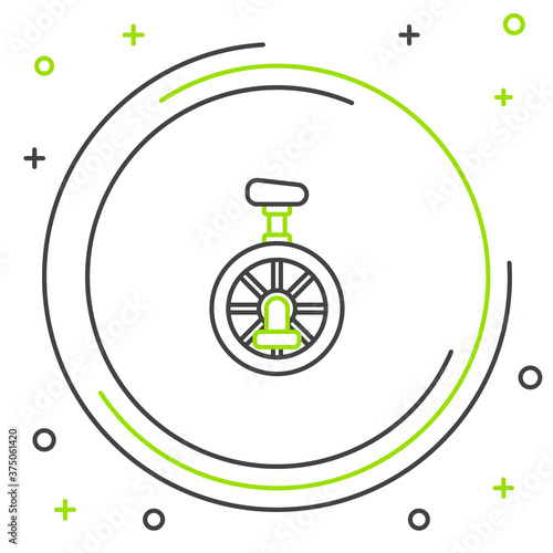 Line Unicycle or one wheel bicycle icon isolated on white background. Monowheel bicycle. Colorful outline concept. Vector.