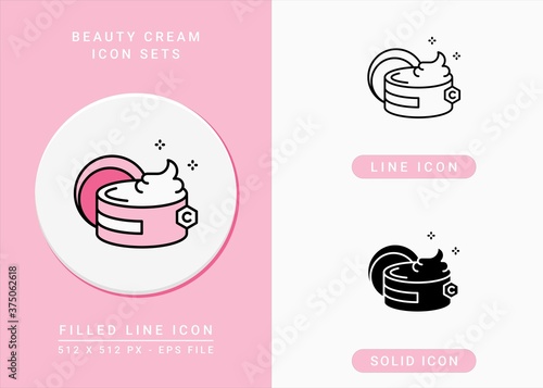 Beauty cream icons set vector illustration with solid icon line style. Collagen skin care concept. Editable stroke icon on isolated background for web design, infographic and UI mobile app.