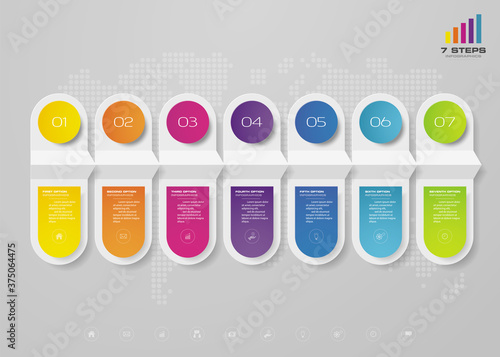 7 steps timeline infographic element. 7 steps infographic, vector banner can be used for workflow layout, diagram,presentation, education or any number option. EPS10.	