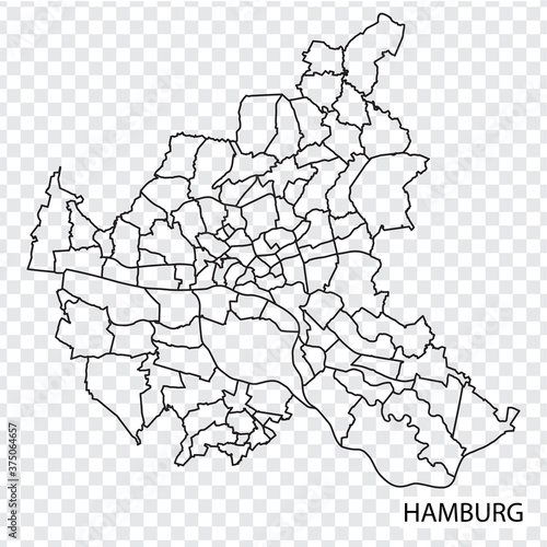 High Quality map of Hamburg is a city The Germany, with borders of the regions. Map of Hamburg for your web site design, app, UI. EPS10.