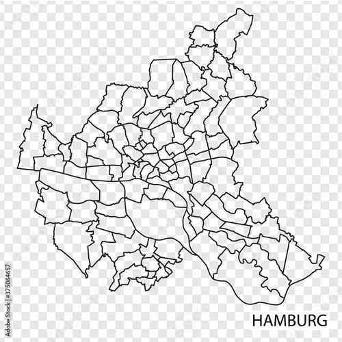 High Quality map of Hamburg is a city  The Germany, with borders of the regions. Map of Hamburg for your web site design, app, UI. EPS10.