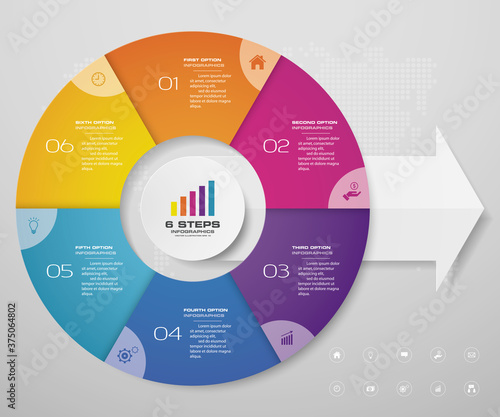 6 steps cycle and arrow chart infographics elements for data presentation. EPS 10.	

