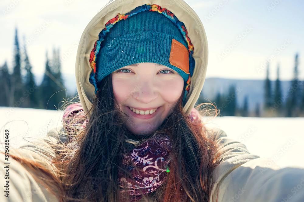 Portrait of woman on ski resort Portrait of woman on ski resort