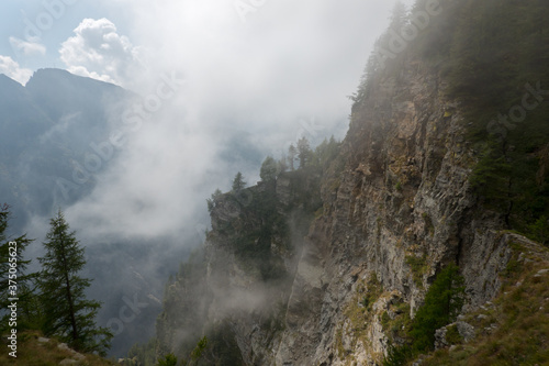 Misty ravine in the Swiss alps