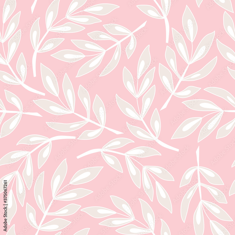 Vector seamless pattern with simple repeat leaves on pink background Vector seamless pattern with simple repeat leaves on pink background