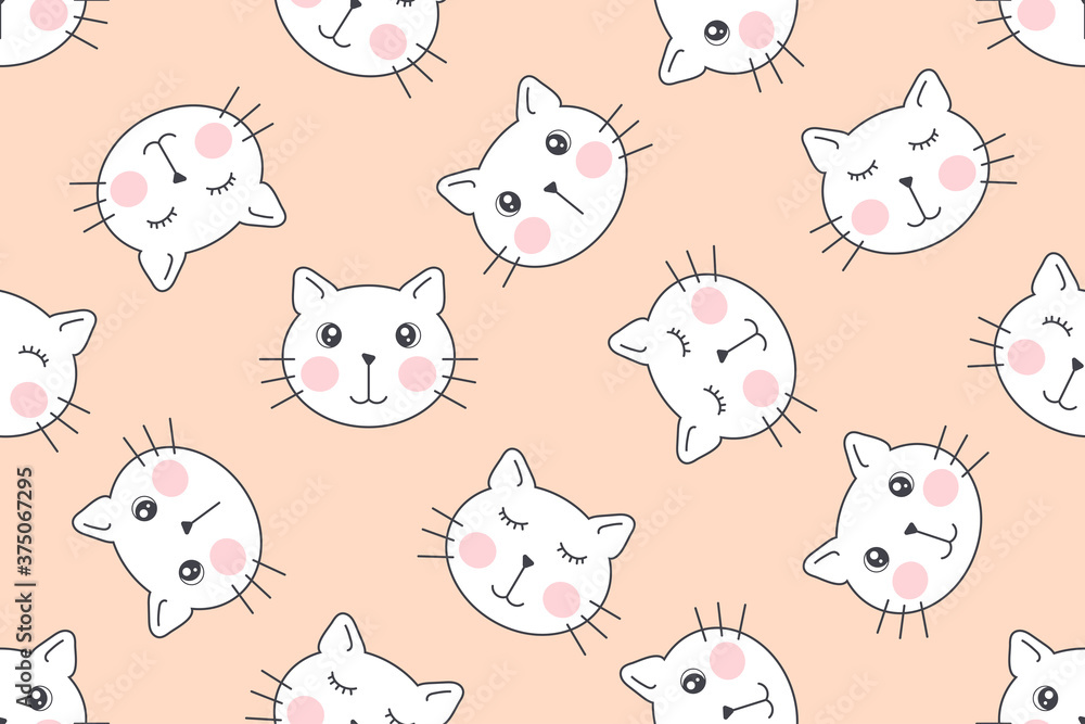 Obraz premium Cute cats vector seamless pattern for printing, phone cases, fabric or web design.