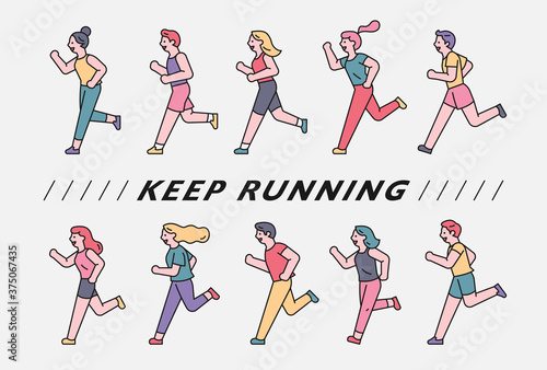 A collection of running people. flat design style minimal vector illustration.