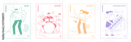 Band characters playing musical instruments. Poster concept. flat design style minimal vector illustration.