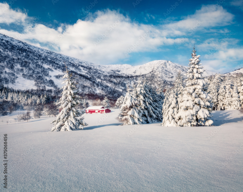 Picturesque winter view of Lofoten Island. Amazing morning scene of , Norway, Europe. Snowy landscape of mountain valley. Traveling concept background. Life over polar circle. Picturesque winter view of Lofoten Island. Amazing morning scene of , Norway, Europe. Snowy landscape of mountain valley. Traveling concept background. Life over polar circle.