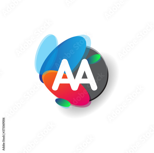 Letter AA logo with colorful splash background, letter combination logo design for creative industry, web, business and company.