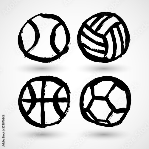 Set of grunge sport balls icons