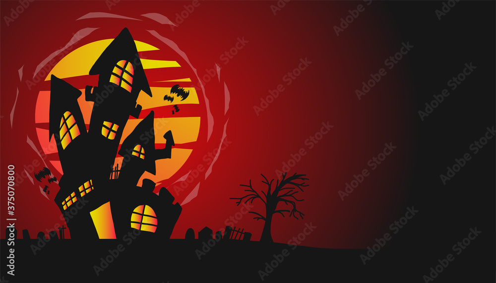dark castle and full moon  vector image for halloween content.