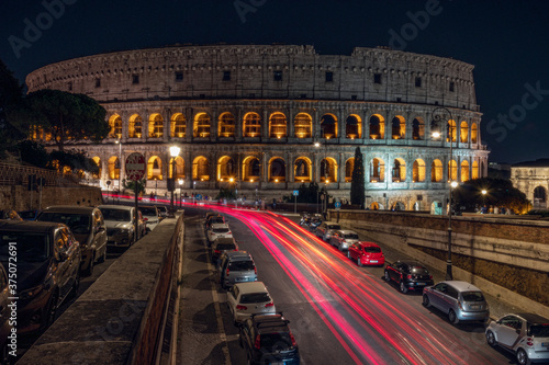 colosseum at night Rome Italy with long exposure lights