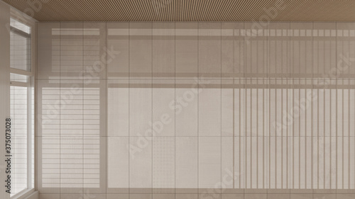 Wallpaper Mural Empty room interior design, open space with marble tiled floor, white and wooden walls, modern architecture idea, top view, plan, above Torontodigital.ca