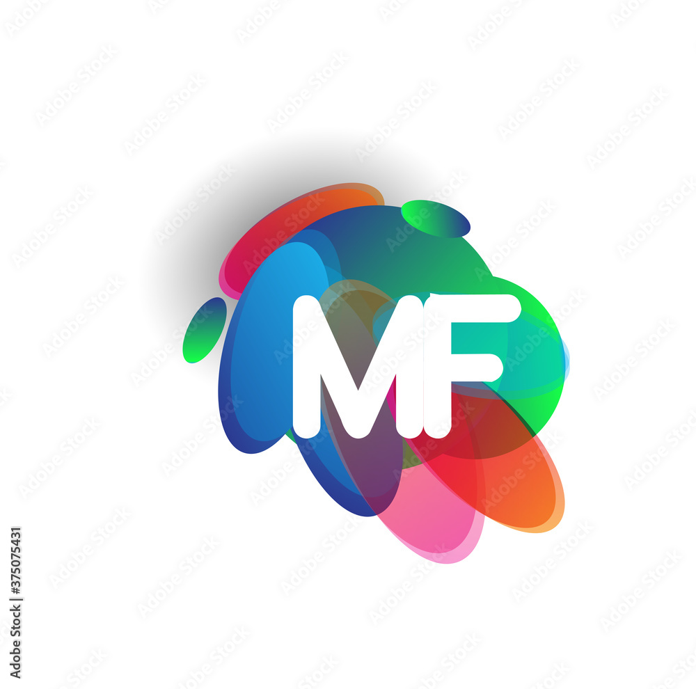 Letter MF logo with colorful splash background, letter combination logo ...