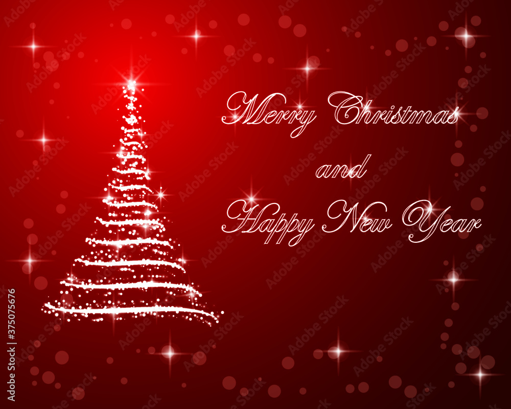 christmas card with christmas tree with lights and red background christmas card with christmas tree with lights and red background