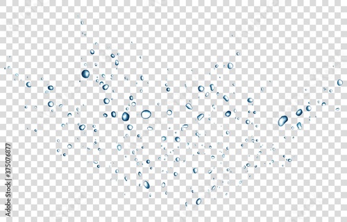 Blue water  drops  and splash isolated on transparent background.