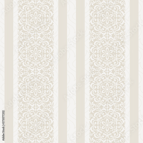 Seamless striped pattern in retro colors with damask. Vertical striped pattern. Vector illustration 