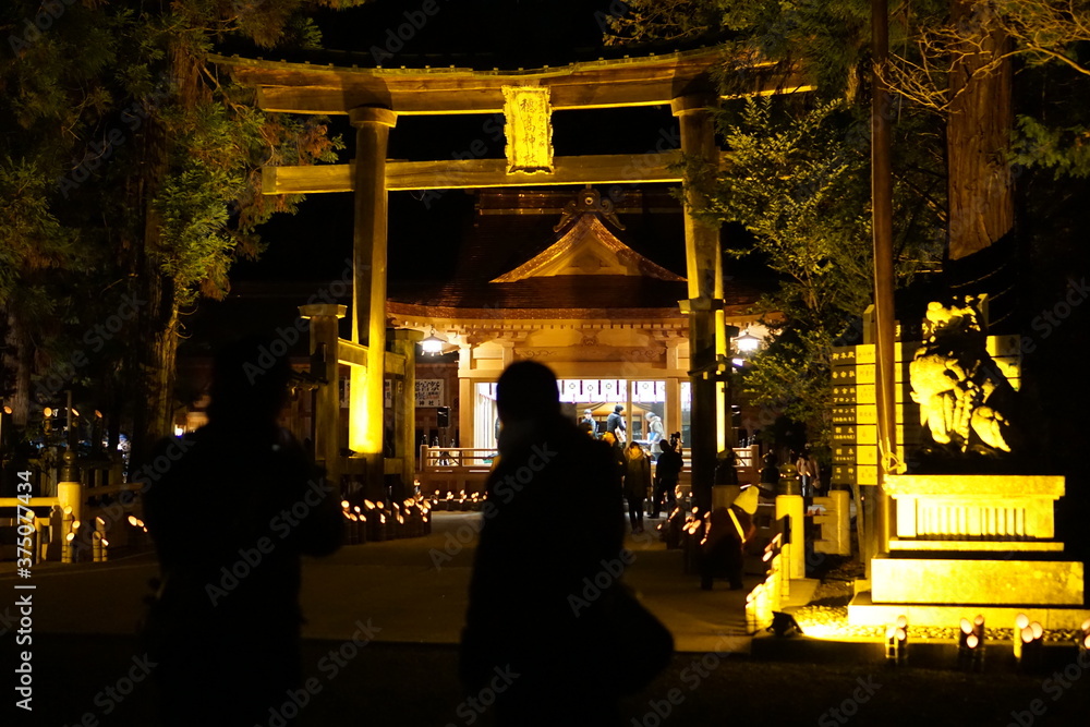 Night view of beautiful Japanese festival and bamboo light Night view of beautiful Japanese festival and bamboo light