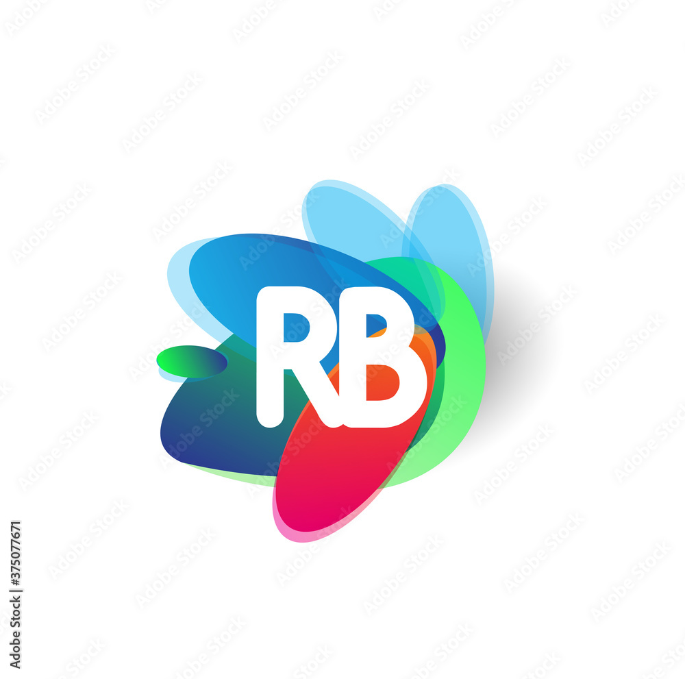 Letter RB logo with colorful splash background, letter combination logo ...