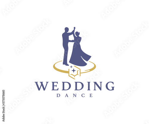 Wedding dance logo design. Bridal party vector design. Bride and groom with wedding ring logotype