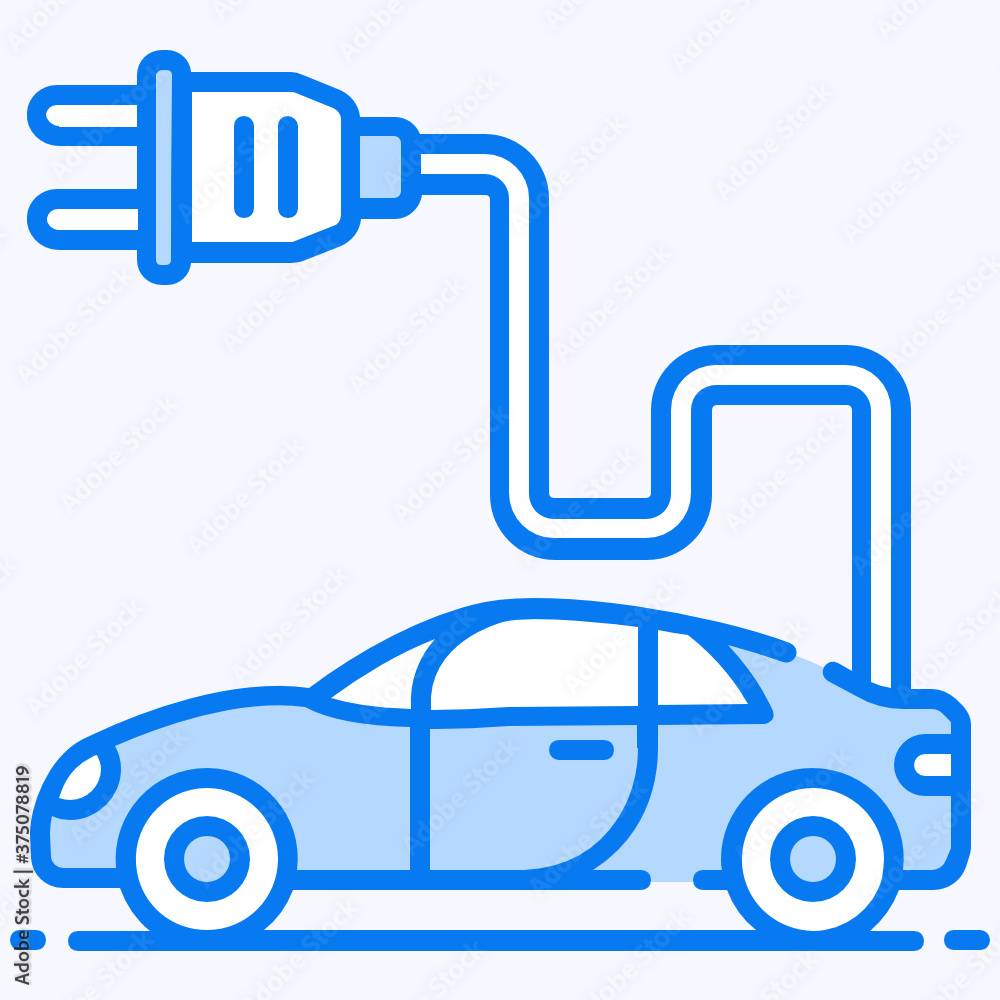 Vehicle attached to a plug denoting electric car icon
Vehicle attached to a plug denoting electric car icon
