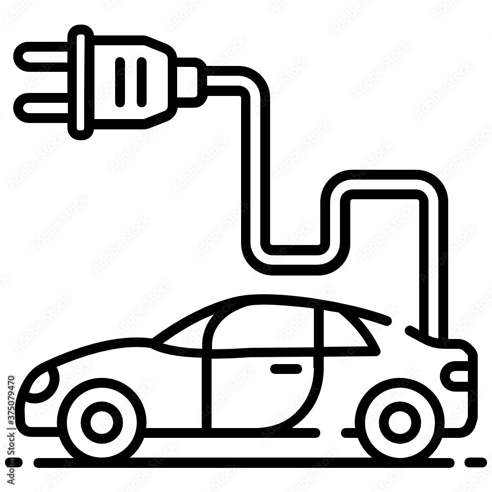 Vehicle attached to a plug denoting electric car icon
Vehicle attached to a plug denoting electric car icon