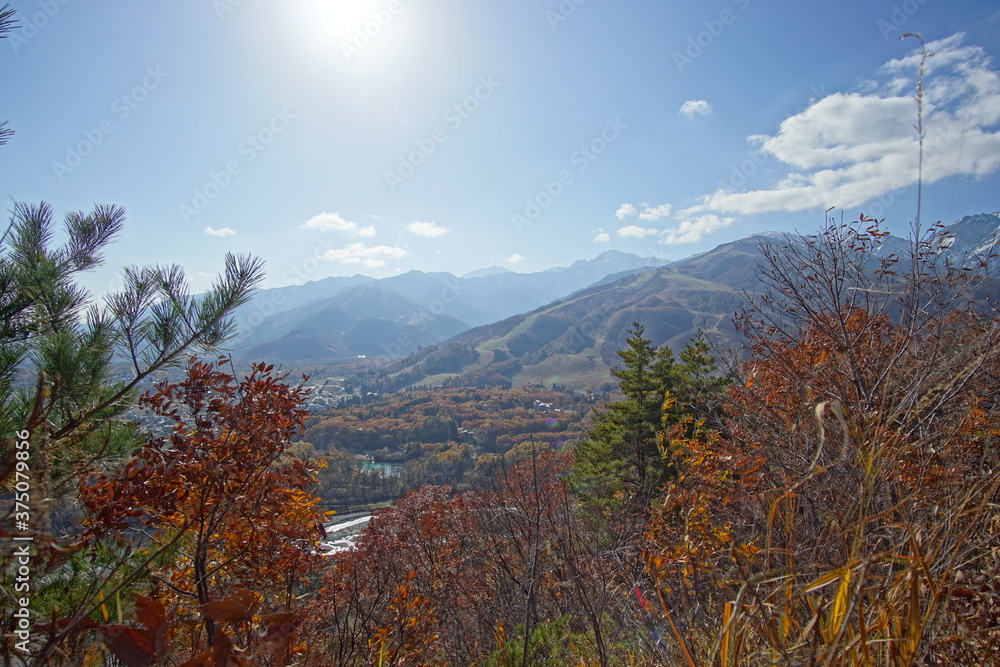 Beautiful autumn landscape in Northern Alps of Japan, Hakuba, Nagano.