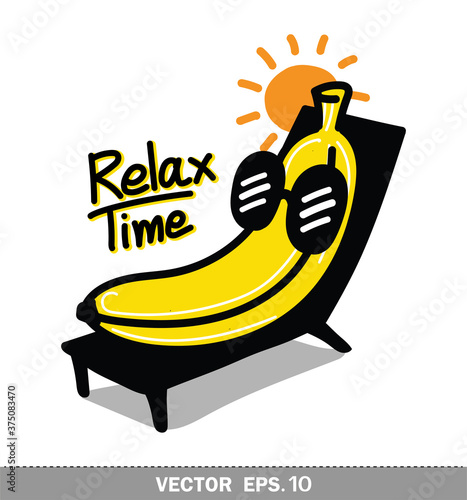 The banana is taking a rest under the sun. Relax time illustration vector.