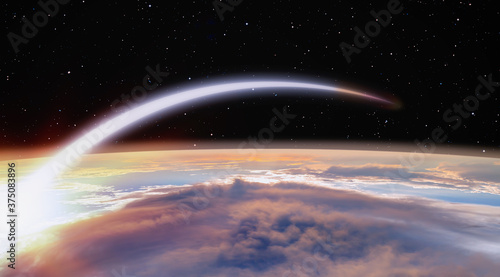 Fototapeta Naklejka Na Ścianę i Meble -  Planet Earth with a spectacular sunset -  Long Exposure Night Time Rocket Launch 