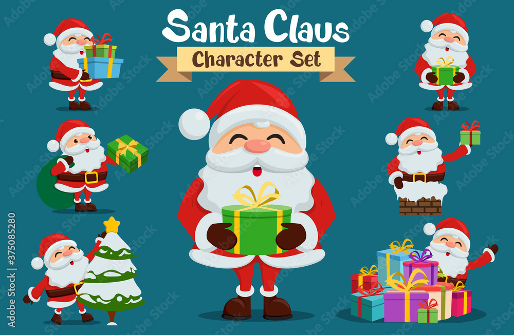 Santa claus characters vector set. Santa cartoon character in different christmas gift giving activity in happy facial expression isolated for xmas holiday season collection design. Santa claus characters vector set. Santa cartoon character in different christmas gift giving activity in happy facial expression isolated for xmas holiday season collection design.