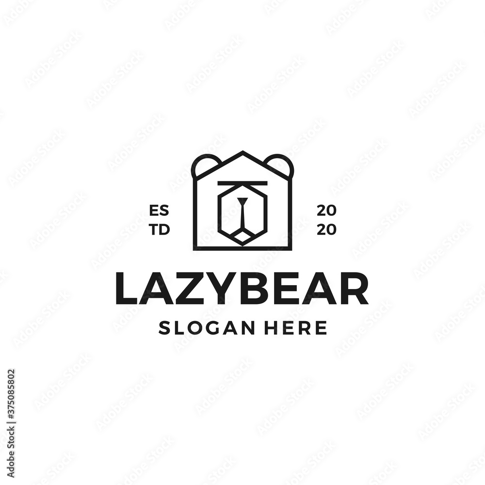 Lazy Bear head logo design vector illustration