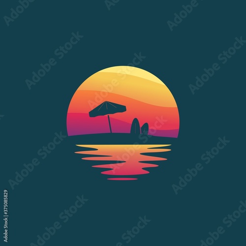 Sunset in the beach logo design vector illustration  © sampahplastick