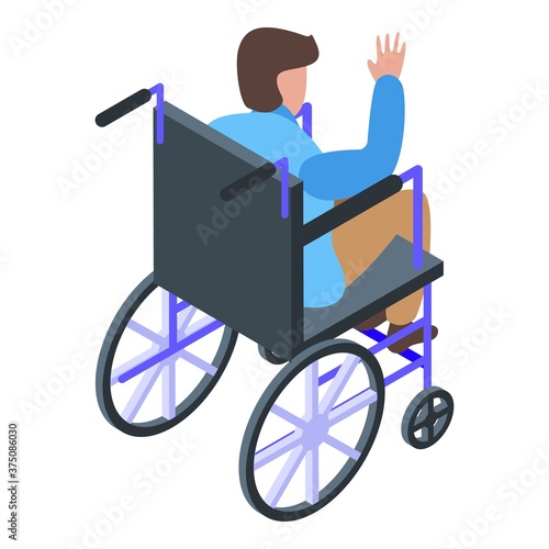 Boy in wheelchair icon. Isometric of boy in wheelchair vector icon for web design isolated on white background