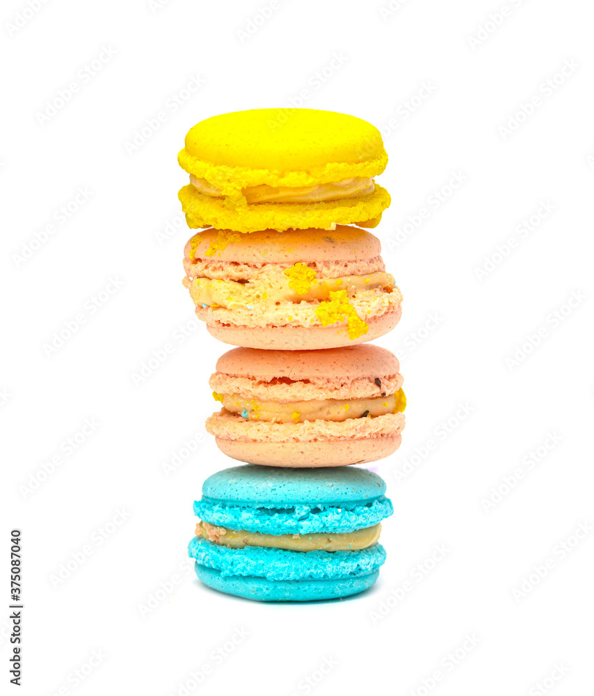 French pastry macaroni on a white background. French pastry macaroni on a white background.