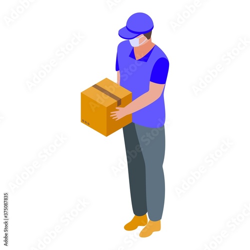 Courier in mask home delivery icon. Isometric of courier in mask home delivery vector icon for web design isolated on white background