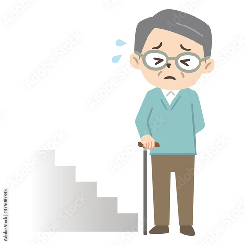 階段の段差に困るシニア男性