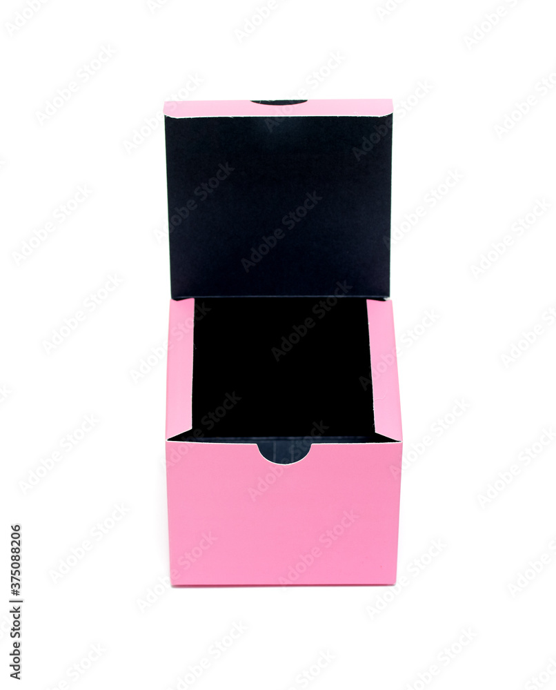 Pink paper square box on a white background. Pink paper square box on a white background.