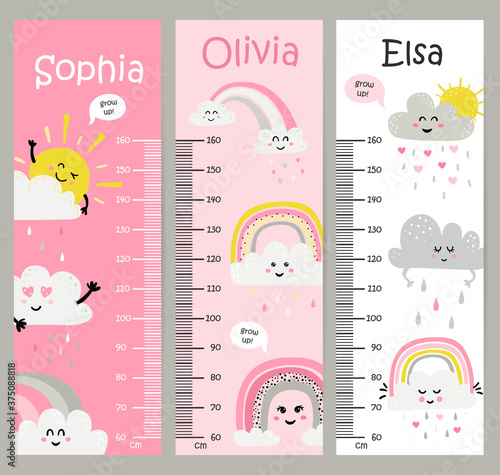 Kids height chart with sun and rainbows