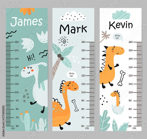 Kids height chart with with dinosaurs