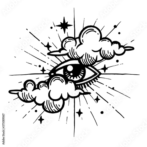Eye of Providence. Masonic symbol. All seeing eye with clouds.