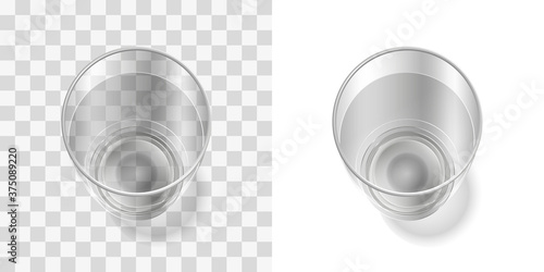 Glass of water on a transparent background. Top view.