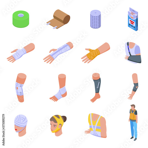 Bandage icons set. Isometric set of bandage vector icons for web design isolated on white background
